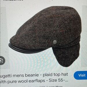 Bugatti plaid 100% Wool Cap with Earflaps